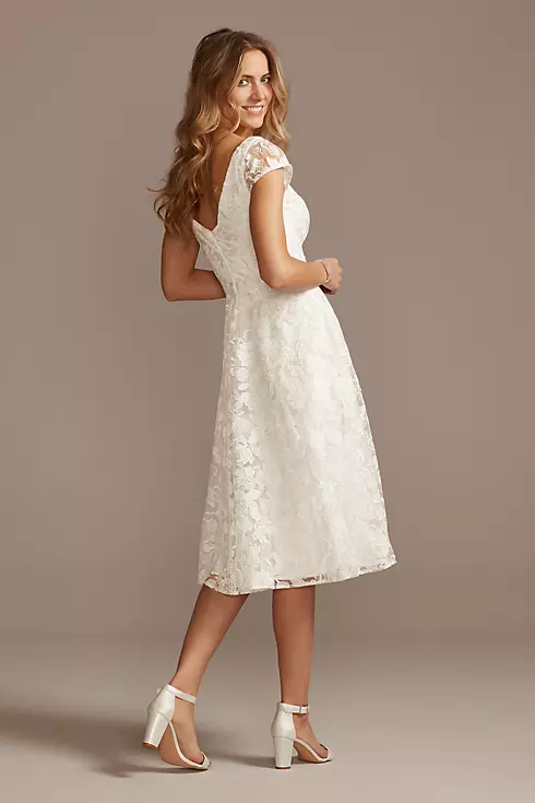 V-Neck Embroidered Lace Cap Sleeve A-Line Dress Image 2