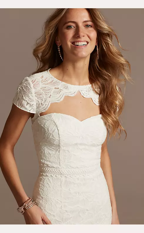 Scalloped Lace Short Sleeve Ball Gown Wedding Dress - Promfy