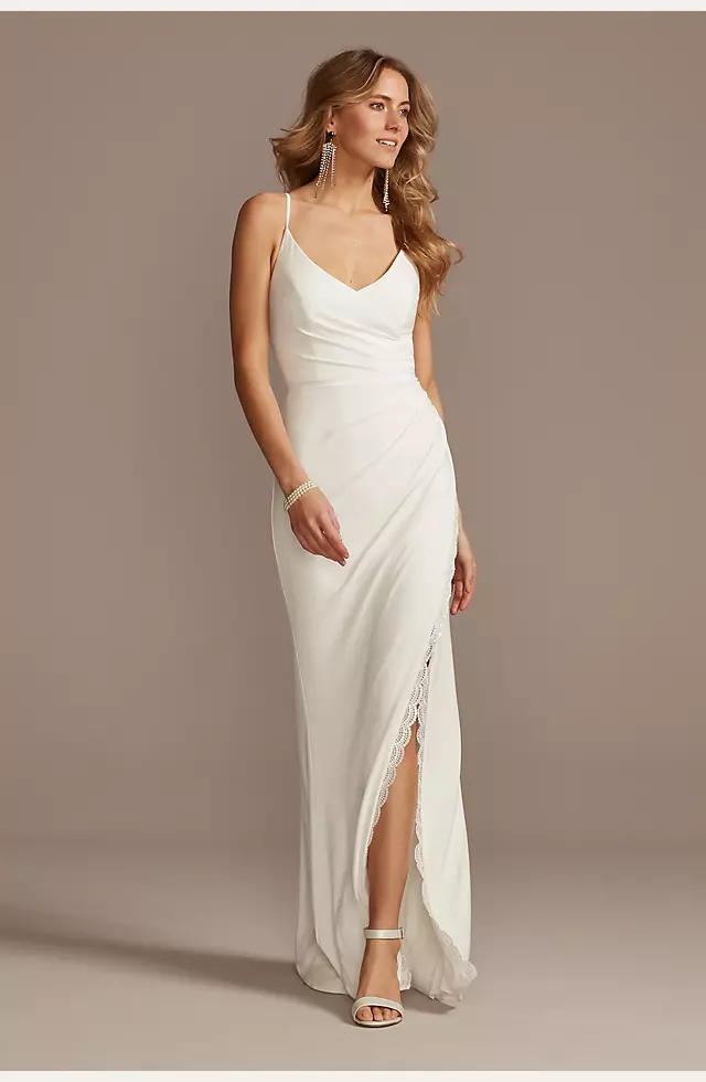 Ruched Skinny Strap Dress with Lace Slit Image