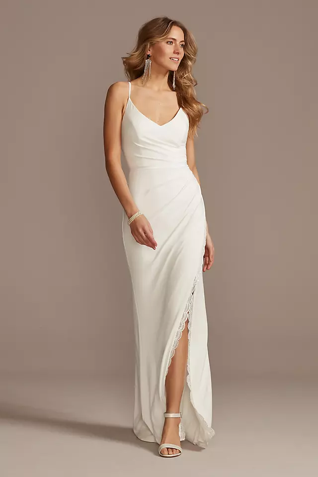 Ruched Skinny Strap Dress with Lace Slit Image 1