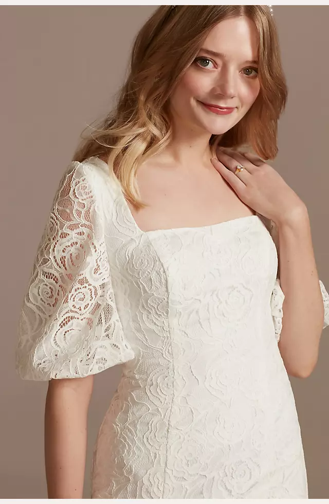 Lace Square Neck Mini Dress with Bubble Sleeves Image 3
