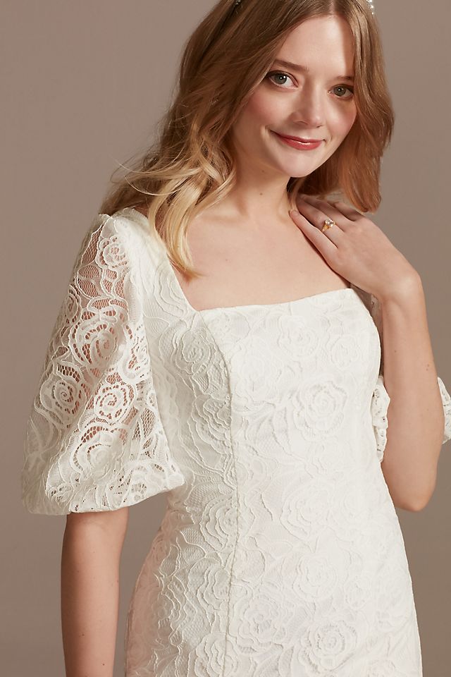 Lace Square Neck Mini Dress with Bubble Sleeves Image 3
