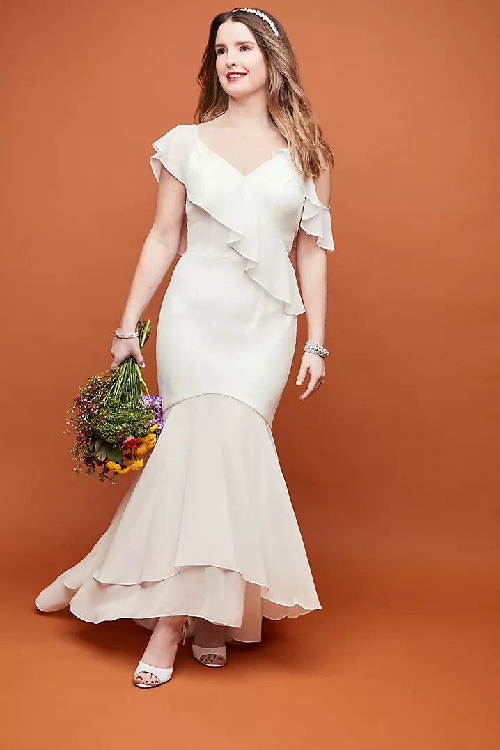 Asymmetrical Neck Chiffon Dress with Ruffled Hem | David's Asymmetrical Neck Chiffon Dress with Ruffled Hem | David's