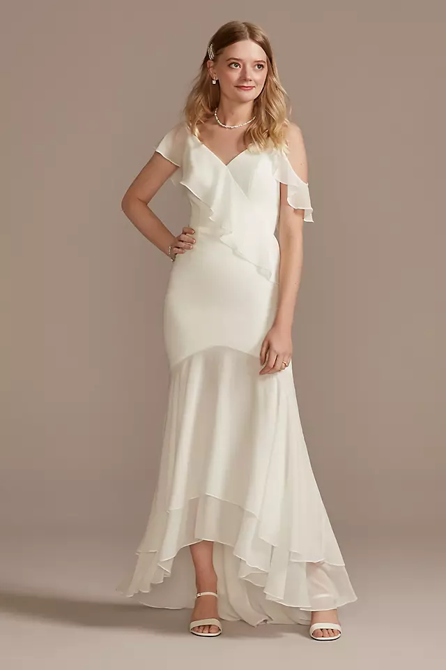 Asymmetrical Neck Chiffon Dress with Ruffled Hem | David's Asymmetrical Neck Chiffon Dress with Ruffled Hem | David's