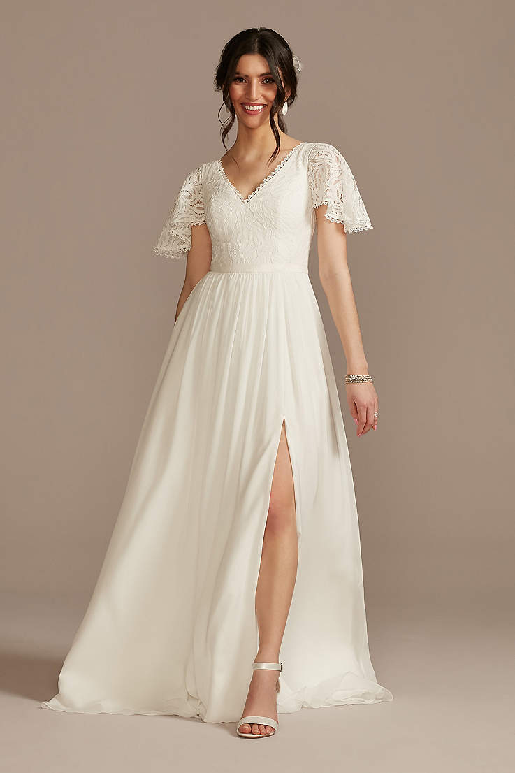 Vintage Short Lace Beach Wedding Dress Tea Length Half Sleeves Bridal Ball Gown 
