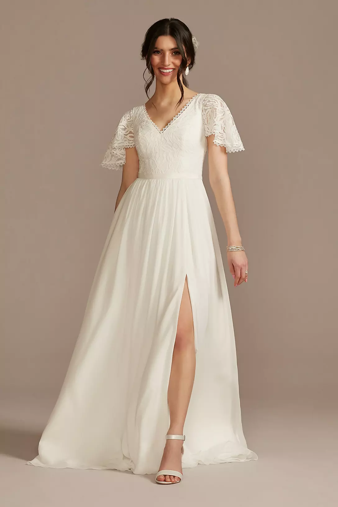 As Is Lace Chiffon Flutter Sleeve Wedding Dress Image