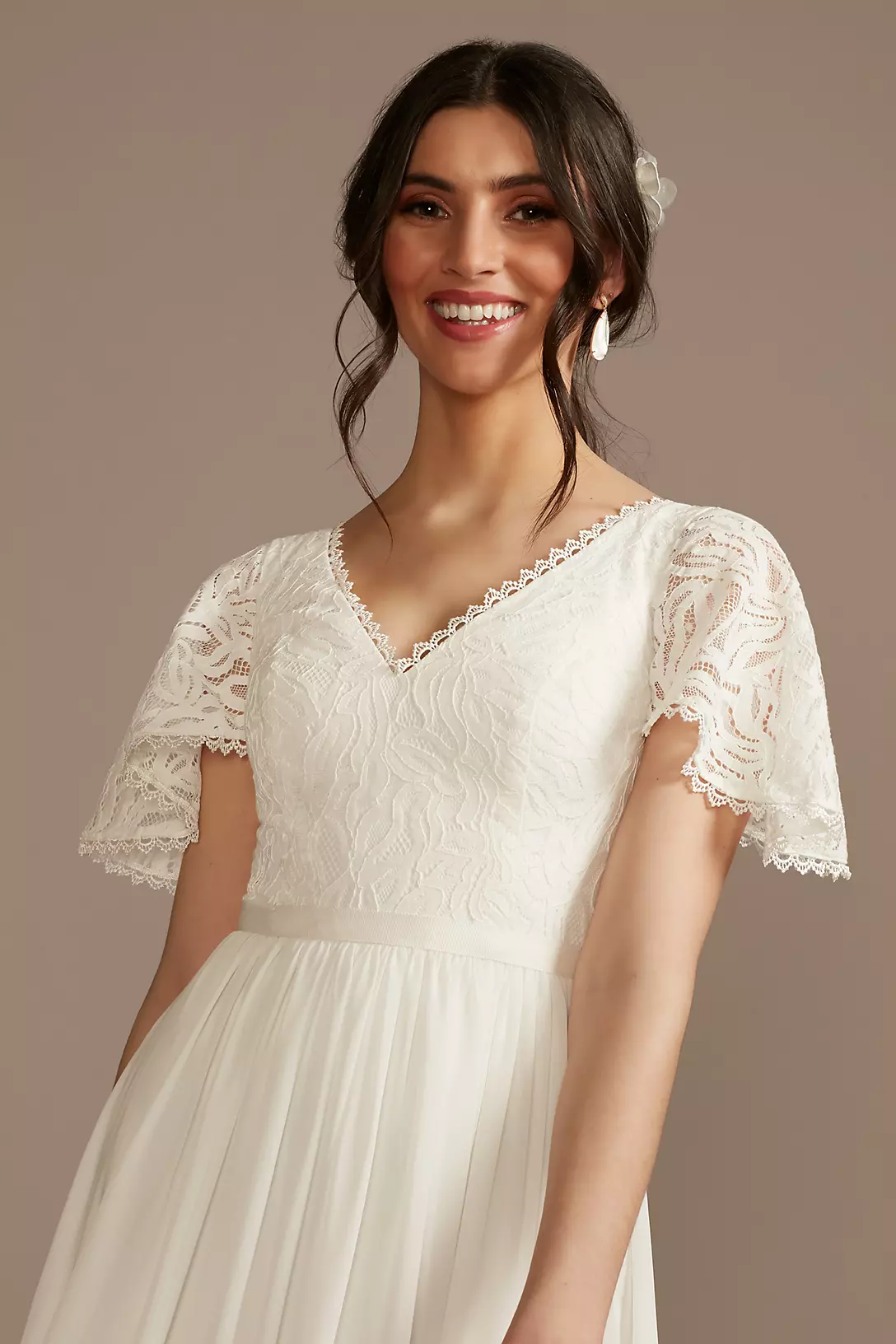 As Is Lace Chiffon Flutter Sleeve Wedding Dress Image 3