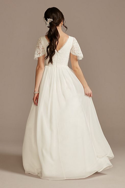Lace Chiffon Flutter Sleeve A-Line Wedding Dress Image 2