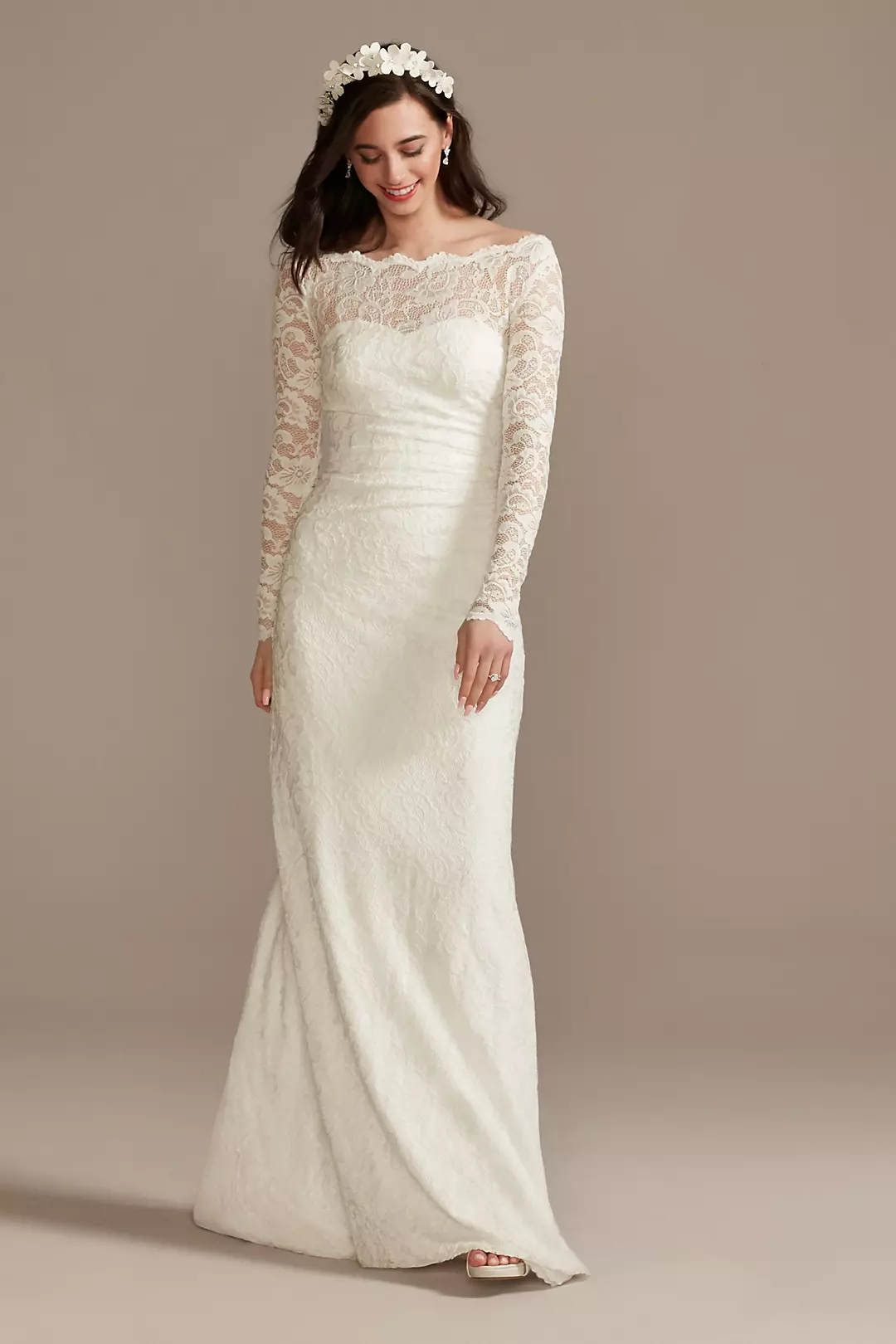 Stretch Lace Long Sleeve Sheath Wedding Dress Image