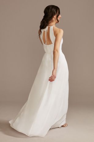 Chiffon A-Line Wedding Dress with Tie Back | David's Bridal