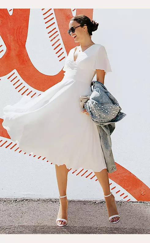Chiffon Flutter Sleeve Midi-Length Dress Image 6