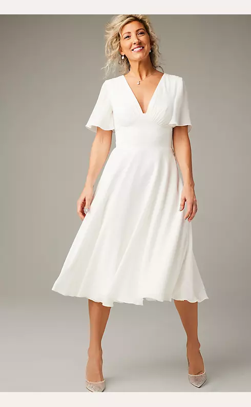 Chiffon Flutter Sleeve Midi-Length Dress Image 5
