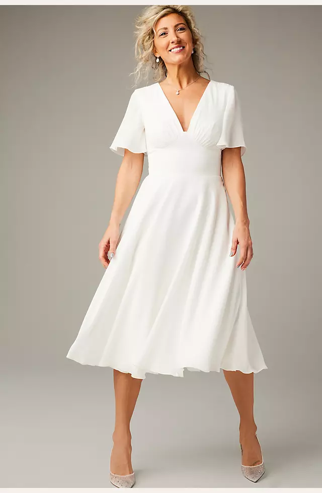 Chiffon Flutter Sleeve Midi-Length Dress Image 5