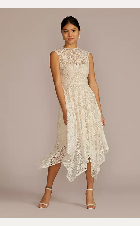 High Neck Lace Dress with Asymmetrical Skirt Image 1