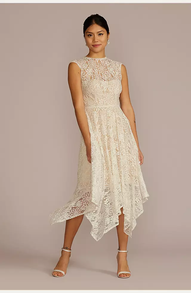 High Neck Lace Dress with Asymmetrical Skirt Image