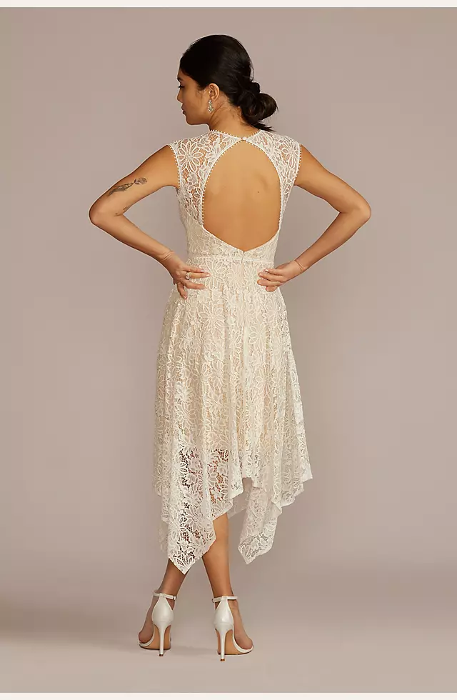 High Neck Lace Dress with Asymmetrical Skirt Image 2