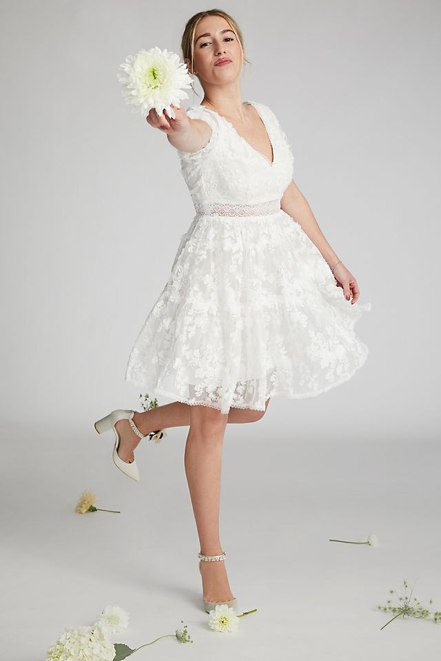 3D Floral Lace V-Neck Short Dress Image 5