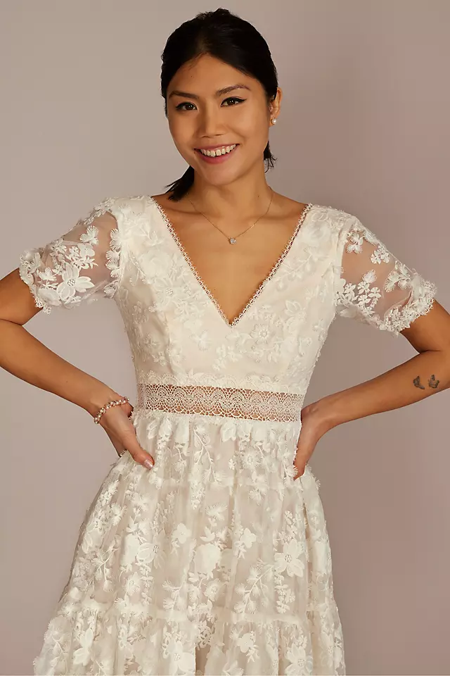 3D Floral Lace V-Neck Short Dress | David's Bridal