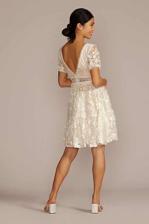 3D Floral Lace V-Neck Short Dress Image 2