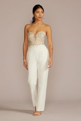 Strapless Beaded Floral Applique Bodice Jumpsuit David's Bridal