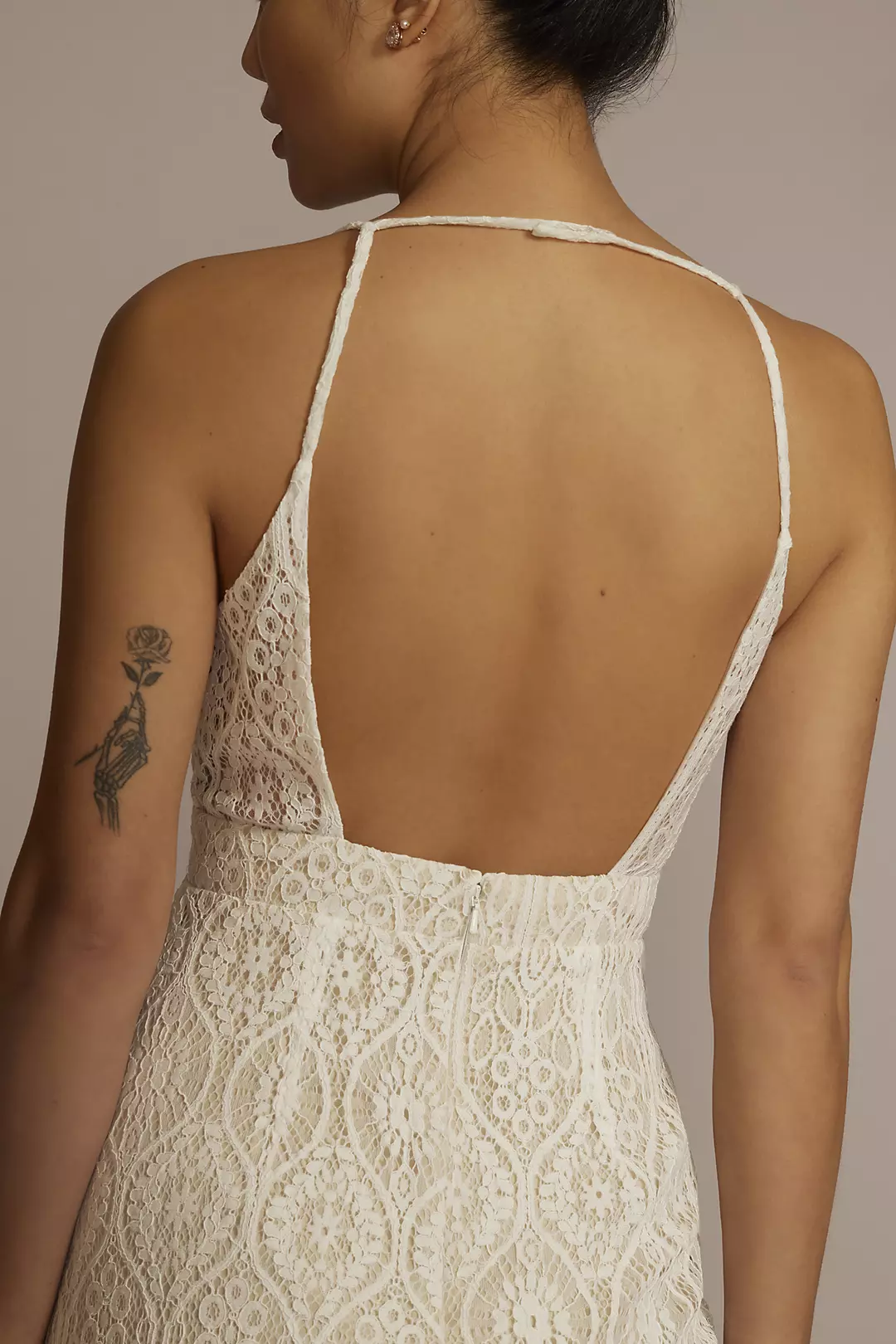 Allover Lace V-Neck Wedding Dress with Open Back | David's Allover Lace V-Neck Wedding Dress with Open Back | David's