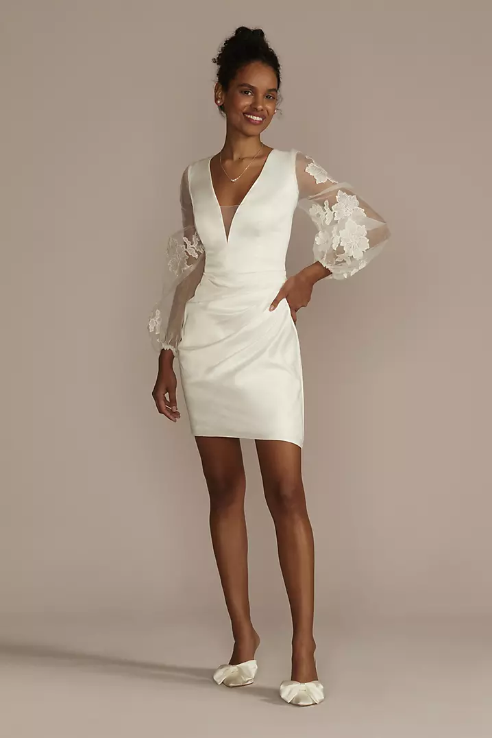 White Short Mini Puffy Sleeve Flower Wedding Dress White Short Mini Puffy Sleeve Flower Wedding Dress