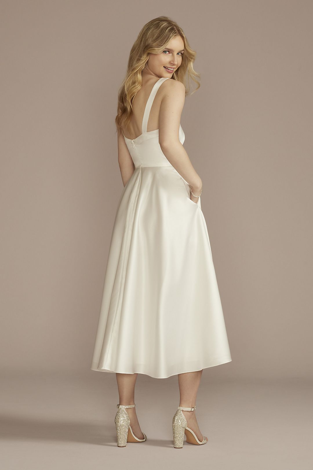 Cowl Neck Tea-Length Satin A-Line Dress Image 2