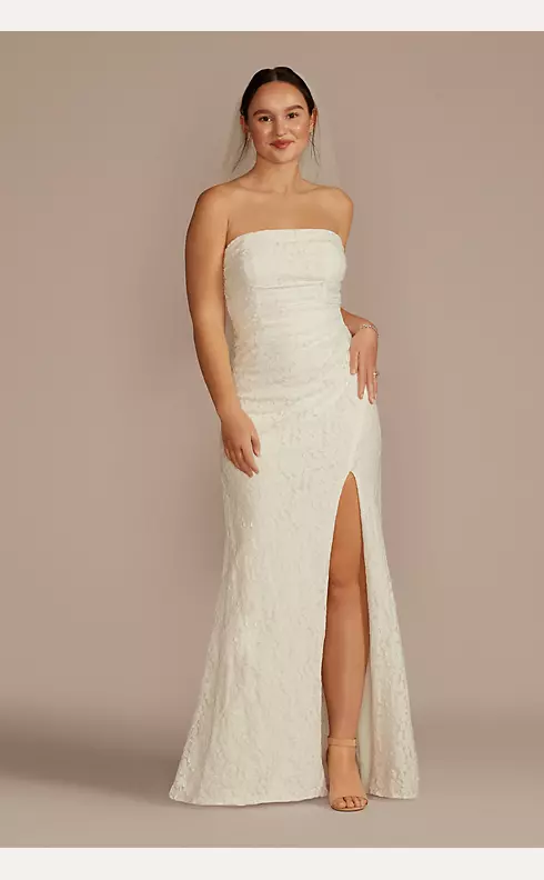 Allover Lace Strapless Sheath Wedding Dress