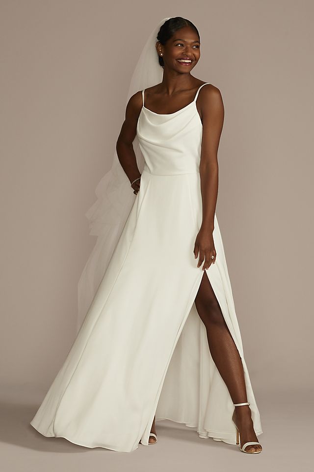 Cowl Neck Crepe Scoop Back A-Line Wedding Dress Image 6