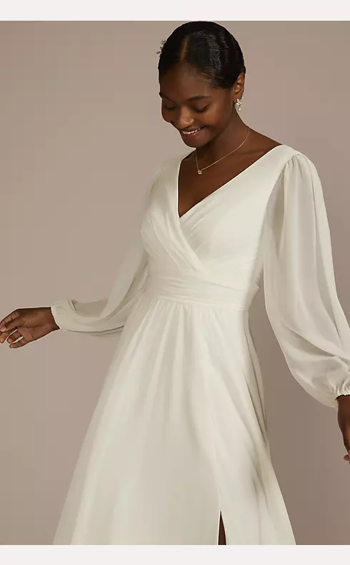 Long Billow Sleeve Chiffon A-Line Wedding Dress | David's Bridal