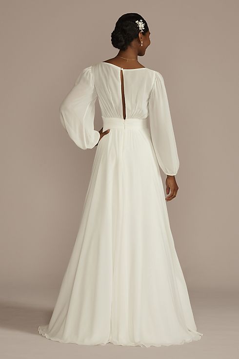 Long Billow Sleeve Chiffon A-Line Wedding Dress Image 2