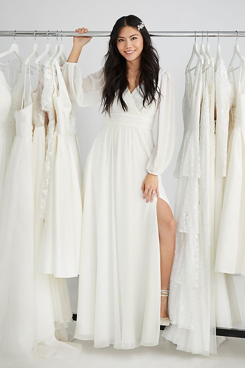Long Billow Sleeve Chiffon A-Line Wedding Dress Image 5