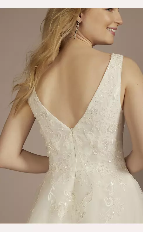 Tea-Length Plunging Neckline Lace Wedding Dress