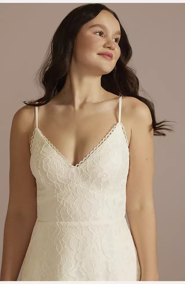 High-Low Lace Spaghetti Strap V-Neck Wedding Dress Image 3