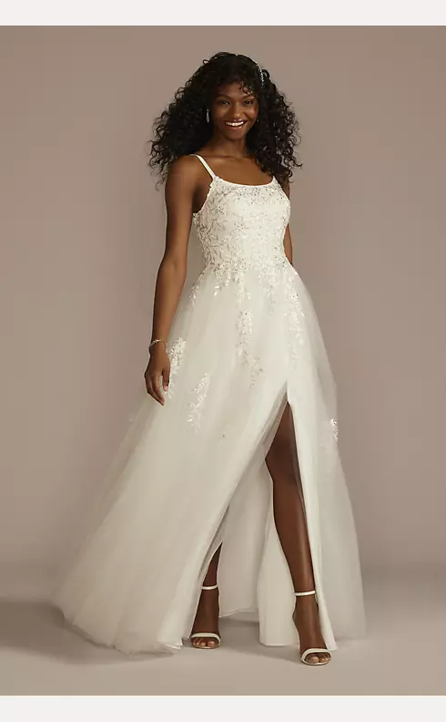 Scoop Back Lace Applique Tulle Wedding Dress Image 1