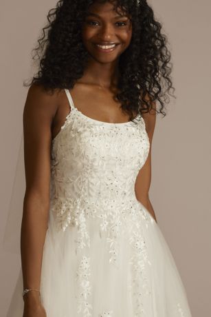 Scoop Back Lace Applique Tulle Wedding Dress | David's Bridal
