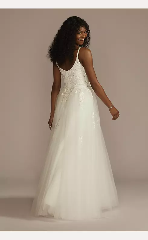 Scoop Back Lace Applique Tulle Wedding Dress Image 2