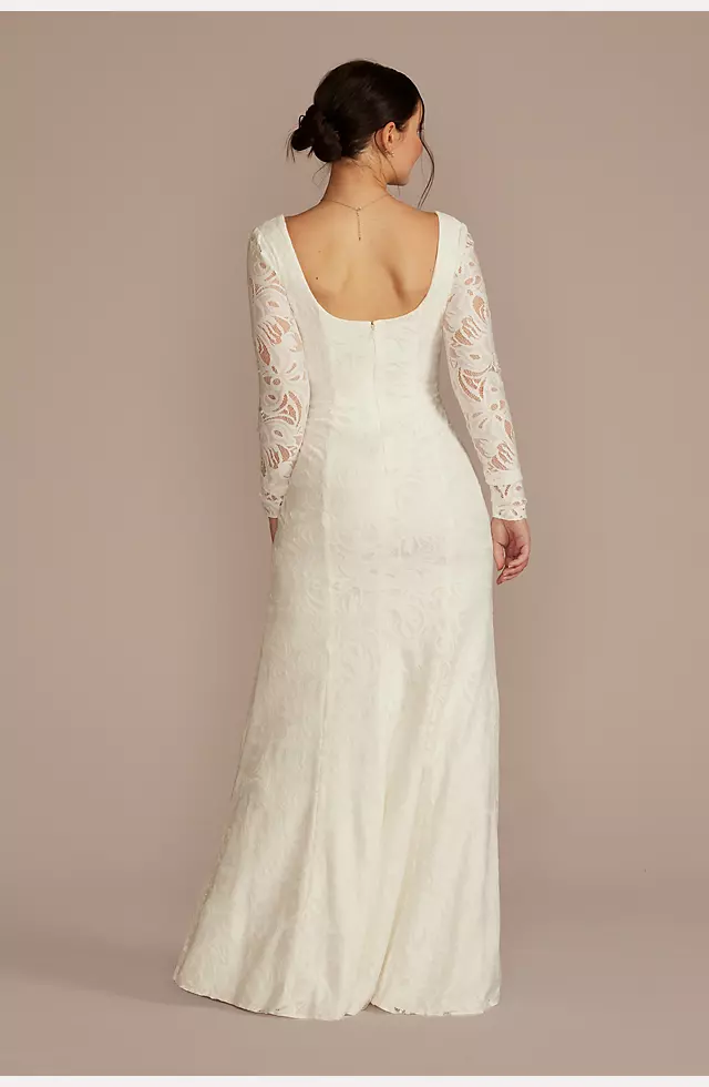 Long Sleeve Lace Scoop Back Sheath Wedding Dress Image 2