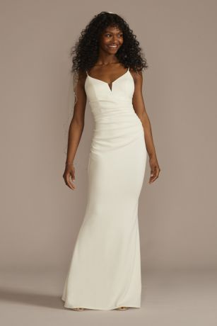 Ruched V-Neck Spaghetti Strap Sheath Wedding Dress