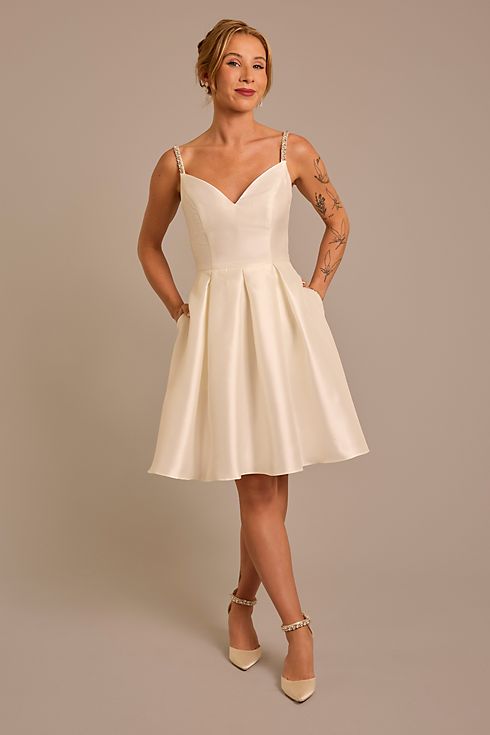 Mikado Short Dress with Crystal Straps Image