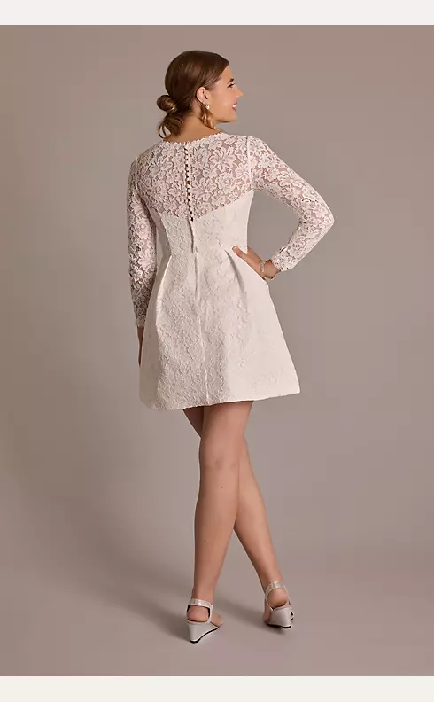 Long Sleeve Allover Lace Pleated Skirt Mini Dress Image 2