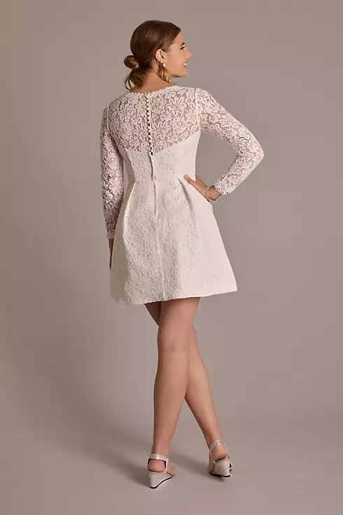 Long Sleeve Allover Lace Pleated Skirt Mini Dress Image 2