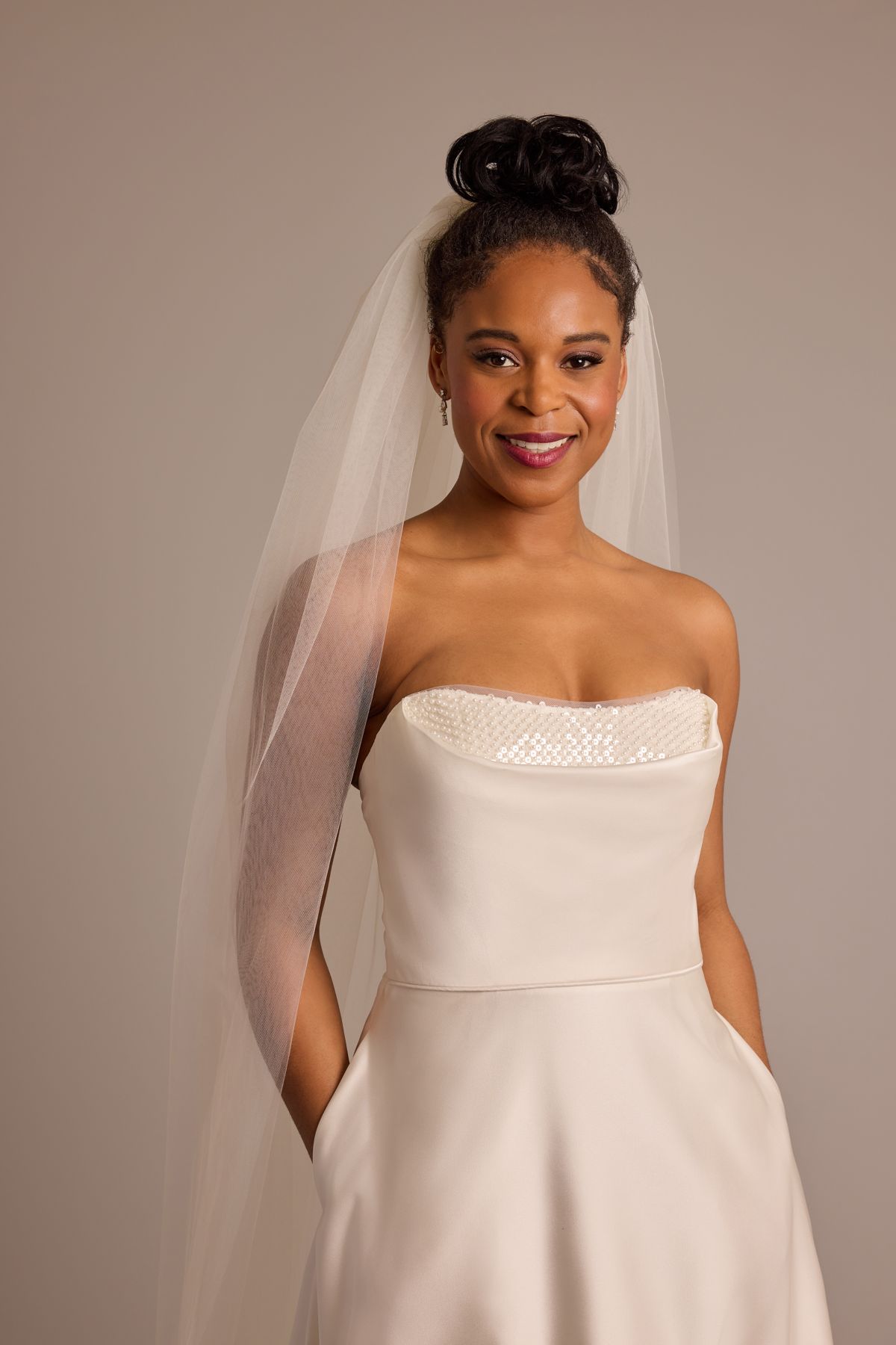Strapless Satin Wedding Dress with Pearl Bodice