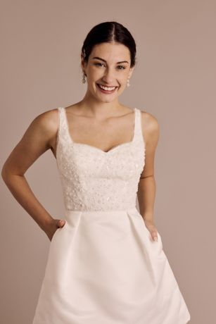 Satin Tank Mini Dress with 3D Beaded Flowers | David's Bridal