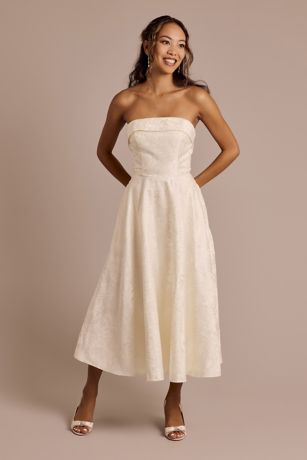 strapless floral jacquard tea-length dress