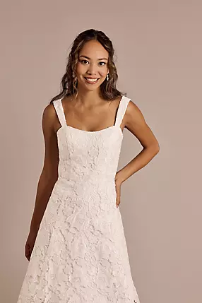 Floral Lace Tank Midi Dress with Illusion Skirt | David's Bridal Floral Lace Tank Midi Dress with Illusion Skirt | David's Bridal