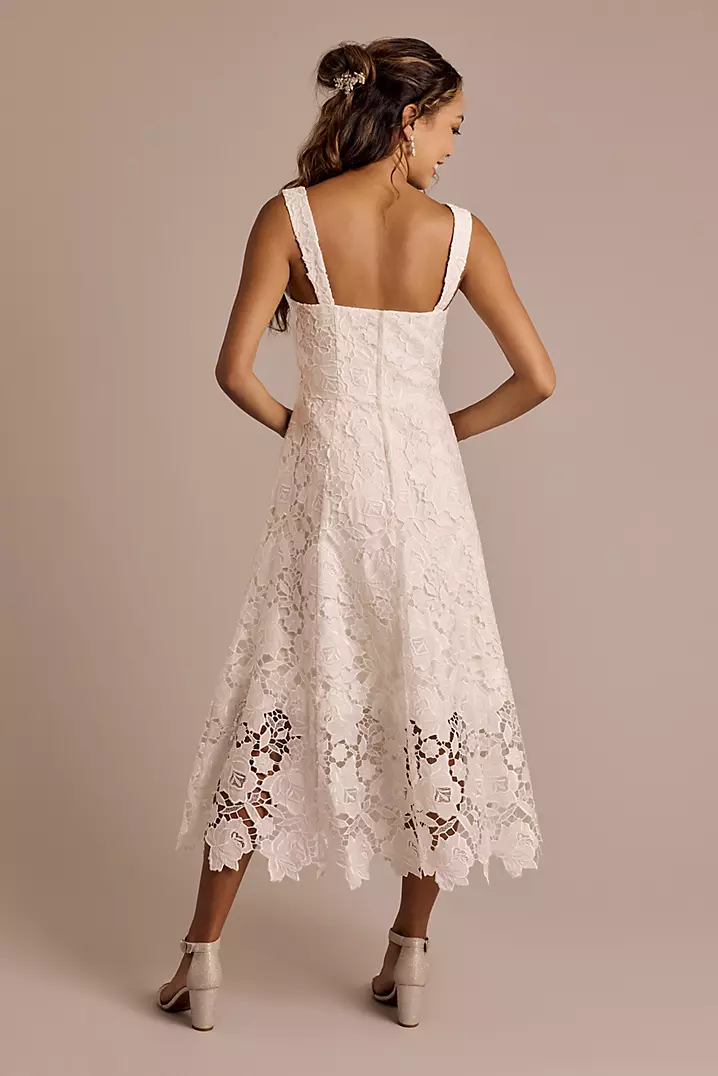 Floral Lace Tank Midi Dress with Illusion Skirt | David's Bridal Floral Lace Tank Midi Dress with Illusion Skirt | David's Bridal