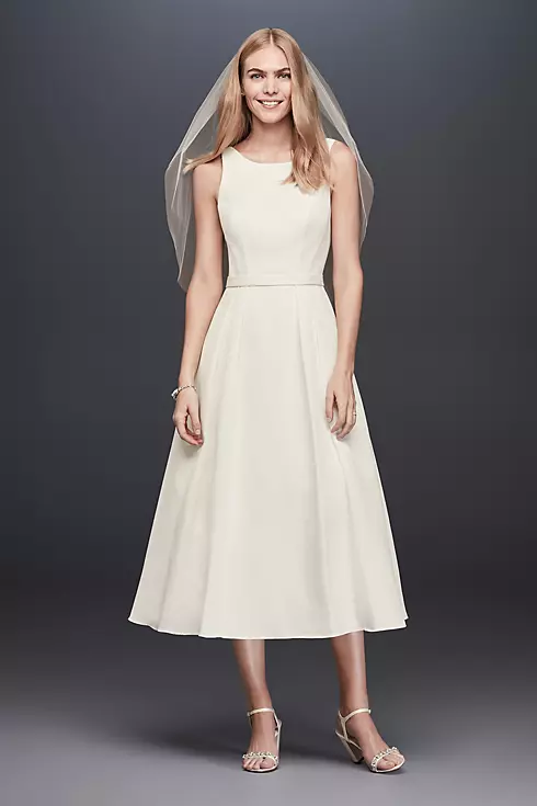 Faille Tea-Length A-Line Dress with Pockets Image 1