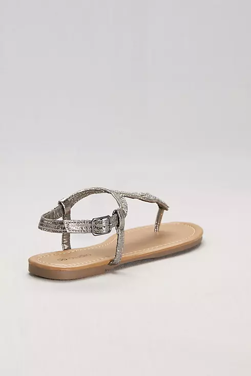 Crystal-Studded Scalloped Metallic T-Strap Sandals Image 2