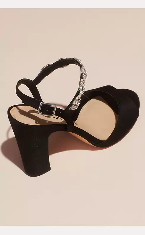 Satin Block Heel Sandals with Crystal Ankle Strap Image 2